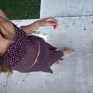 Peppermayo Polka Dot Midi Dress in Brown and White